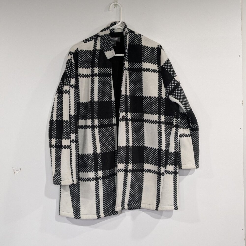 Coercion Fleece Plaid Trench White Black Size Large